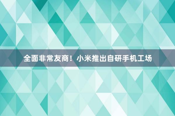 全面非常友商！小米推出自研手机工场